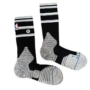 Men's NBA Basketball Stance Black & Gray Stripe Crew Socks Size Large